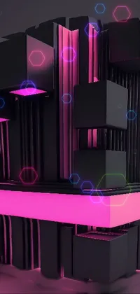 This live wallpaper features black and pink cubes arranged in a 3D render design, inspired by neon pillars and mechanical features