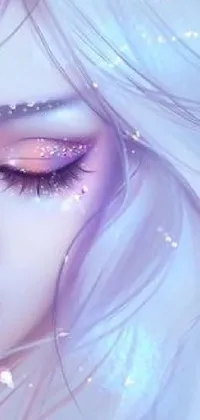 This live phone wallpaper features a stunning digital painting of a woman with long white hair in a mystical and dreamlike celestial setting