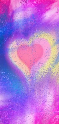 This colorful phone live wallpaper depicts a bright digital painting of a heart on a vibrant, colorful backdrop