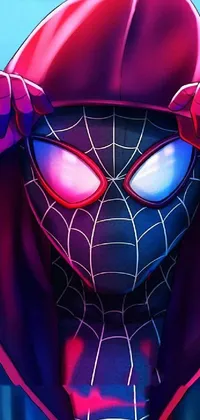 This lively phone live wallpaper showcases a visually captivating image of a person wearing a hoodie in a close-up shot, inspired by Spider-Verse art style