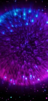 Get immersed into a dazzling display of colors with this live wallpaper! Featuring a combination of purple and blue firework on a black background, a microscopic photo, movie screen shot, a large sphere of red energy, multiverse portal, music video scene, abstract geometric shapes, a swirling galaxy in space, a calming nature landscape, a futuristic cityscape, and a mesmerizing kaleidoscope pattern
