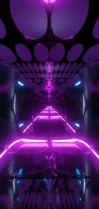 This phone live wallpaper features a mesmerizing futuristic tunnel adorned with vibrant purple and blue lights