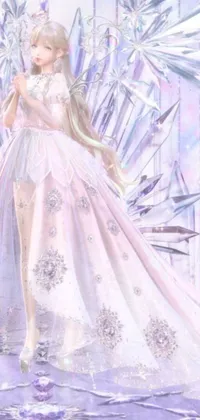 This phone live wallpaper showcases a stunning, 3D-rendered Barbie doll standing before a beautifully detailed snowflake