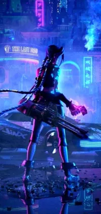 Looking for a captivating and edgy phone live wallpaper? Check out "Neon City Dominatrix" - a high-tech, cyberpunk-inspired design featuring a sleek assassin robot standing strong against a neon cityscape