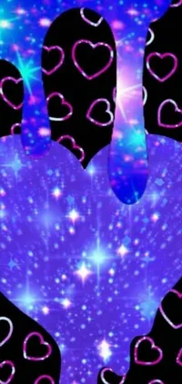 Looking for a fun and colorful digital live wallpaper for your phone? Check out this Lisa Frank-inspired scene featuring a heart-shaped silhouette filled with blue bioluminescence