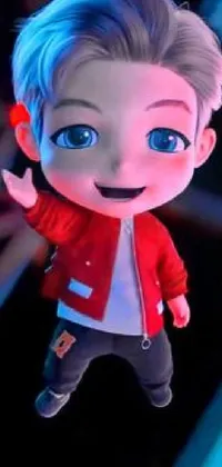 This live wallpaper features an adorable illustration of a small child in a vibrant red jacket