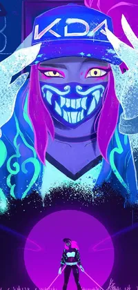 This phone live wallpaper features a mesmerizing cyberpunk poster with a demon in hues of black, blue, and purple