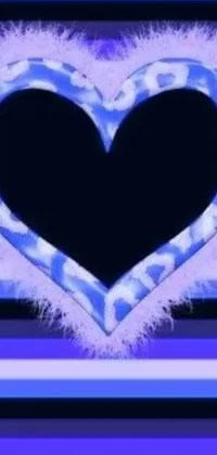 This live wallpaper features a dark purple and black striped background with a heart at the center, surrounded by blue colored flowers and glitter particles