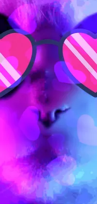 This live wallpaper features a charming cat, adorned with cool sunglasses against a colorized backdrop, inspired by flickr and embellished with a furry, vaporwave lighting style in a blue and violet scheme