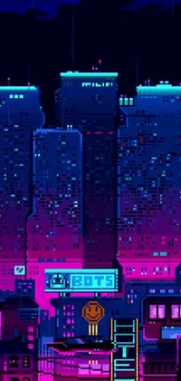 This live wallpaper for your phone showcases a cyberpunk city at night, with towering skyscrapers and neon lights creating a stunning futuristic setting