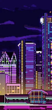 Experience the nightlife of the city with this amazing live wallpaper! This pixel art wallpaper showcases a bustling city at night, complete with tokusatsu suit vaporwave and retro anime imagery