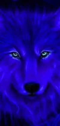 This phone live wallpaper showcases a magnificent wolf's face up close against a black background