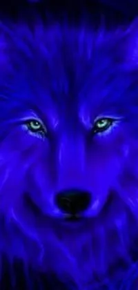 This phone live wallpaper showcases a magnificent wolf's face up close against a black background