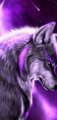 If you're looking for a stunning live wallpaper for your phone, this wolf with purple eyes and a celestial background is the ultimate choice