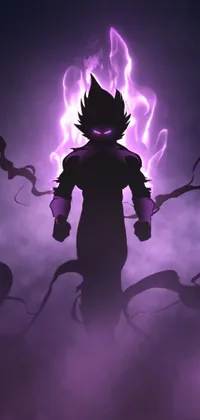 This phone live wallpaper features a purple light and a powerful character undergoing a transformation, as well as a sinister dark shadow element