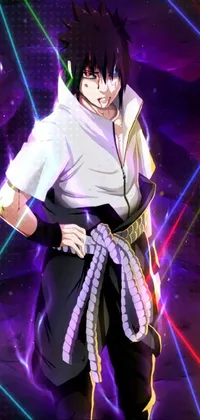 This live wallpaper features a sleek anime character wearing a white shirt and black pants with a long writhing tentacle as a trunk