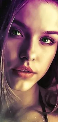 This digital live wallpaper showcases a captivating portrait of a woman with stunning green eyes