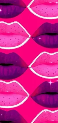This phone live wallpaper is a stunning showcase of multiple lips on a beautiful hot pink background, perfect for anyone looking for a vibrant and colorful image