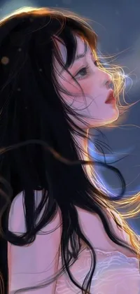 Enhance your phone's aesthetic appeal with a beautiful live wallpaper featuring a digital portrait of a stunning black-haired woman