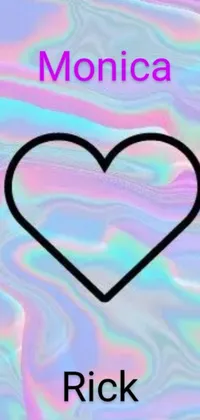This heart-shaped live wallpaper features bold letters and retro vaporwave colors, inspired by contemporary art