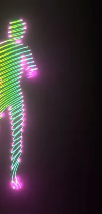 Take your phone display to a whole new level with this mesmerizing live wallpaper! Featuring neon rainbow strips on a man's figure, this digital art artwork was inspired by a well-known artist and showcases 3D animation with detailed disco-inspired movements