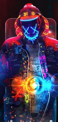 Looking for a cyberpunk-inspired live wallpaper for your phone? Check out this stunning design showcasing a hoodie-wearing figure holding a glowing cell phone