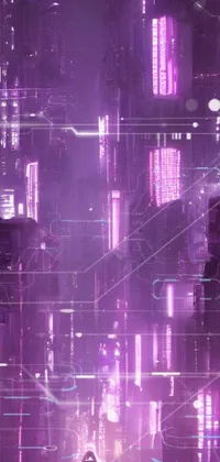 This cyberpunk phone live wallpaper depicts a futuristic metropolitan at night