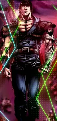 This phone live wallpaper showcases a fierce, muscular male hero standing in front of hordes of undead zombies