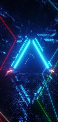 This neon triangle live wallpaper boasts an edgy cyberpunk aesthetic, featuring a colorful hologram effect and intricate abstract shapes