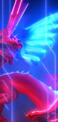 This live wallpaper depicts a red dragon in flight over a city at night
