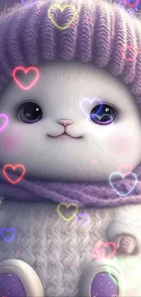Add a touch of adorable to your phone with a fuzzy white and purple stuffed animal wearing a hat! This digital painting live wallpaper by Kubisi art is trending on CG Society and is perfect for those who love furry art