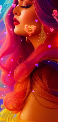 This live wallpaper is a stunning digital painting of a woman with colorful hair