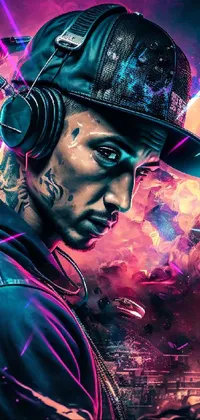 This dynamic phone live wallpaper showcases a colorful, graffiti-inspired hero pose portrait with headphones