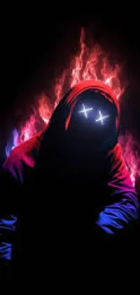 This phone live wallpaper depicts a digital artwork featuring a mysterious figure wearing a hooded sweatshirt set against a dark, smoky background