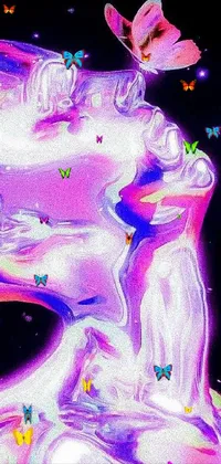 This lively phone wallpaper has an extraordinary butterfly on a person's head, next to unique, trendy holographic graphics
