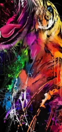 This live wallpaper features a neo-fauvist digital painting of a tiger on a black background