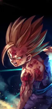 This exquisite phone live wallpaper features an auto-destructive art style, showcasing the iconic character splash art of a young manga hero with blood on their face