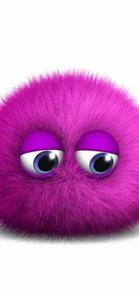 This is a playful phone live wallpaper featuring a purple furry ball with big eyes set against a white background