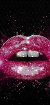 This stunning phone live wallpaper features a close-up view of a pink lipstick on a black background