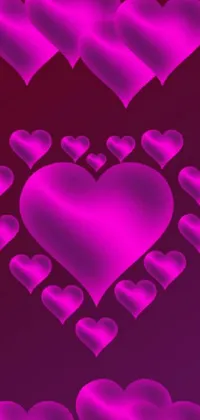 This lovely wallpaper features a cluster of pink hearts set against a purple backdrop