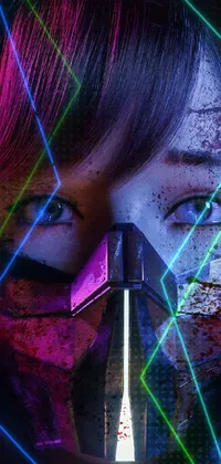 Get ready to take your phone's wallpaper to the next level with this cyberpunk-themed live wallpaper! The artwork features a close-up of a ninja gaiden girl wearing a gas mask and holding a knife