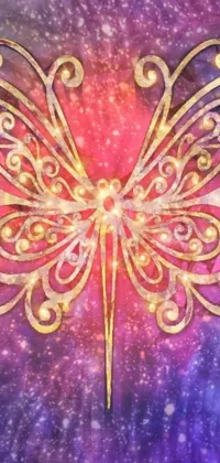 Get enchanted by this magical live phone wallpaper featuring a stunning digital rendering of a butterfly on a galaxy background