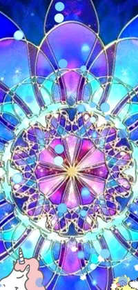 The phone live wallpaper showcases a stunning digital design of a stained glass flower, set against a dreamlike backdrop of abstract elements and dreamcatchers