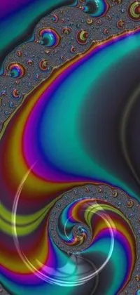 This live wallpaper for phones features a colorful swirl design with iridescent fractals and pouring rain