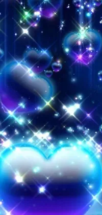 Upgrade your phone background with this enchanting live wallpaper featuring a blue heart, bubbles, and stars