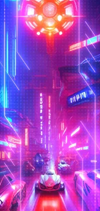 This futuristic phone live wallpaper showcases a vibrant and stunning cityscape after dark