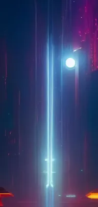 This phone live wallpaper features a thrilling scene of a rider on a motorcycle, zooming through a neon-lit city at night