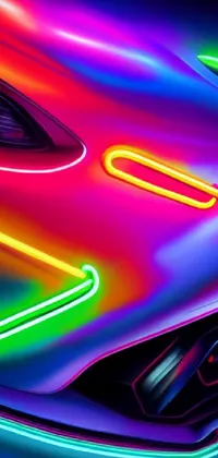 This live wallpaper features a dynamic close-up of a sports car illuminated by vibrant neon lights