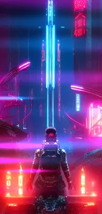Looking for a striking live wallpaper? Immerse yourself in a futuristic world with our motorcycle city wallpaper! Witness a rider speeding through a neon-lit city at night, complete with neon tube lights, cyborg tech, and neon pillars illuminating the streets