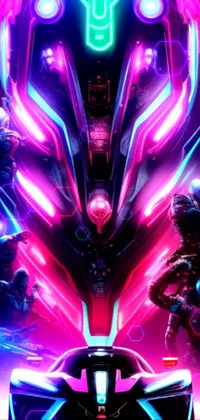 Looking for a stunning live wallpaper to decorate your phone screen? Look no further than this futuristic car surrounded by neon lights! Featuring a modern, sleek design and action-packed scene of soldiers and mechs fighting in the background, this 4k wallpaper is sure to impress